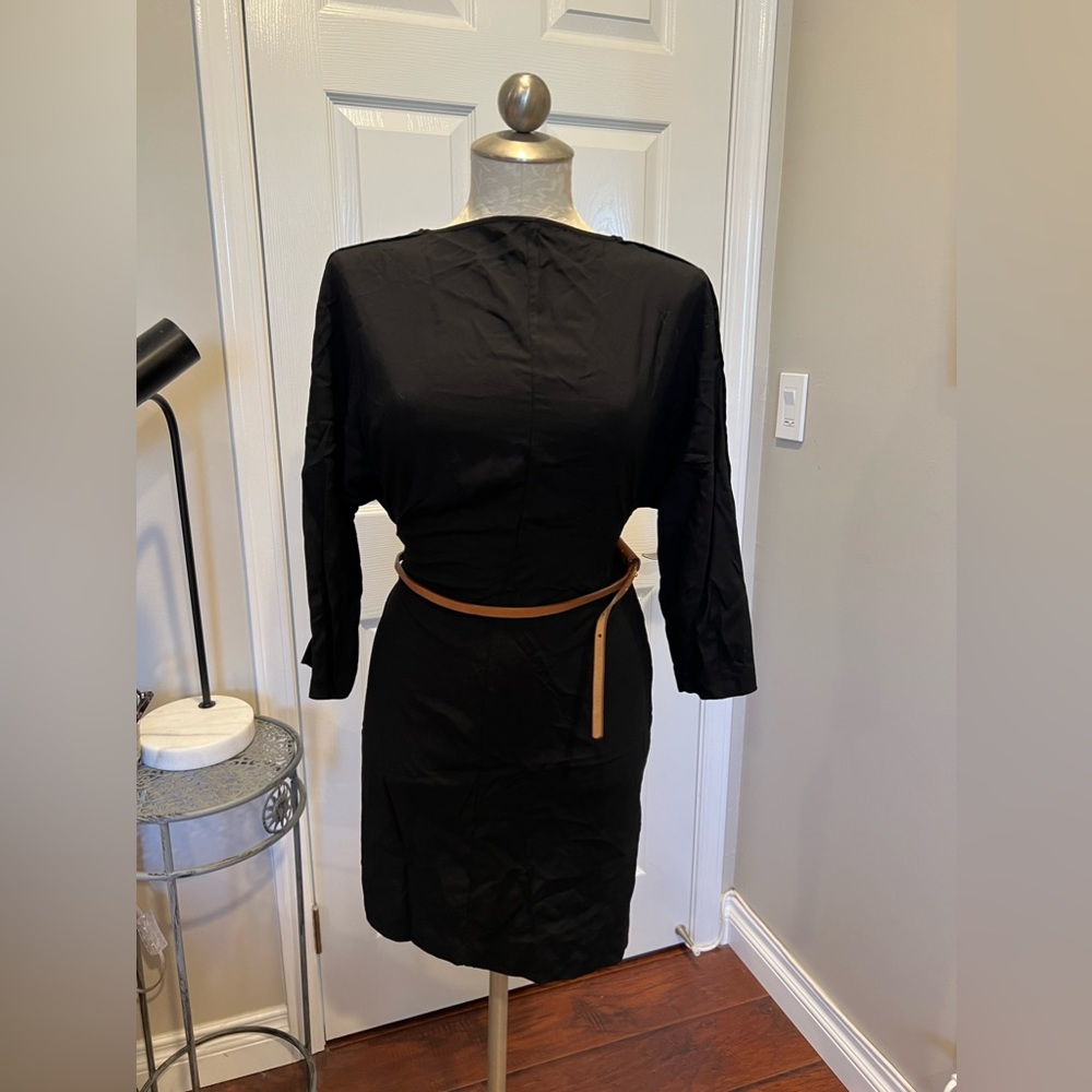 Zara Black L/S Belt Wrap Dress